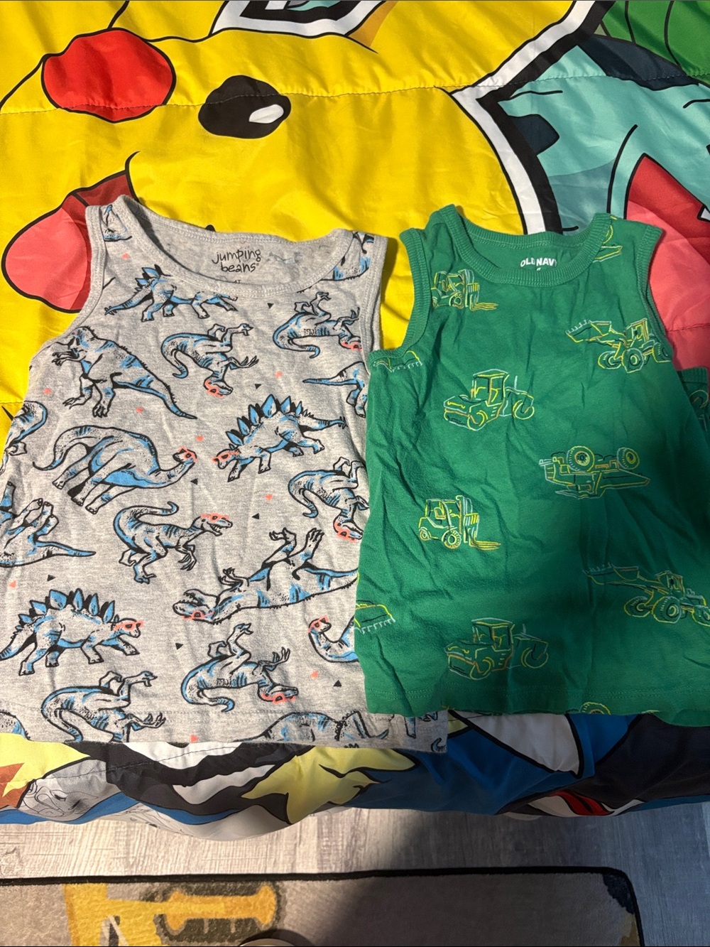 Jumping Beans Gray Dino Tank + Old Navy Green Tractor Tank - Kids (Set of 2)